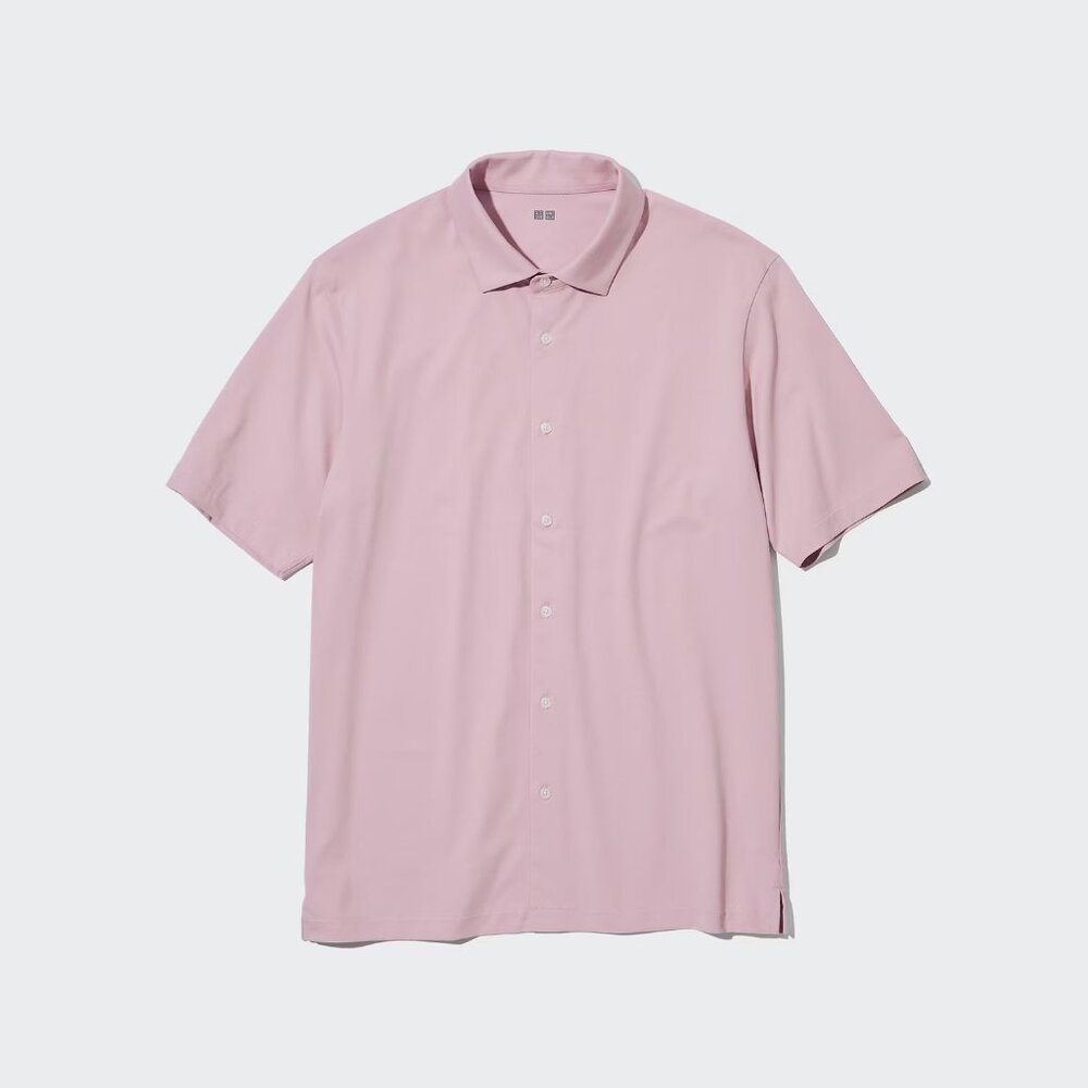 Uniqlo AIRism Full Open Short-Sleeve Polo Shirt - Pink - M